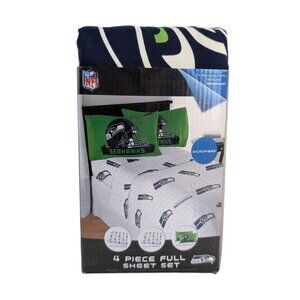 Official NFL Seattle Seahawks 4 Piece Full Sheet Set Microfiber NEW fitted flat